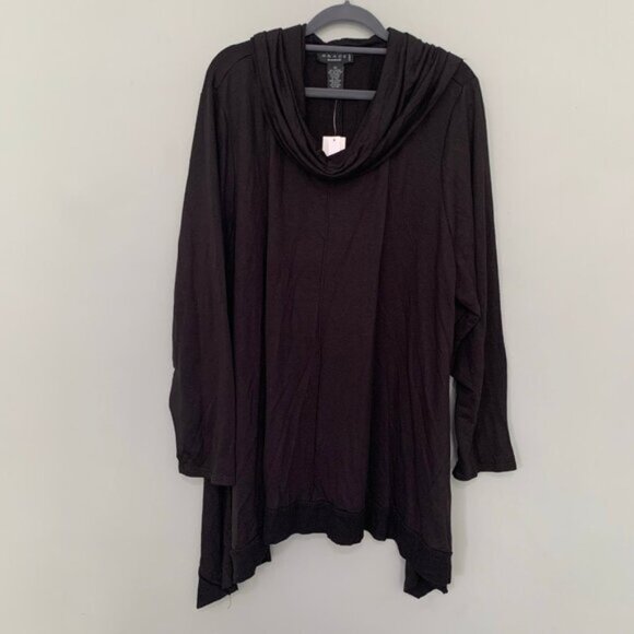 NEW Grace black cowl neck long sleeve jersey knit sharkbite hem sweater top - Picture 1 of 7